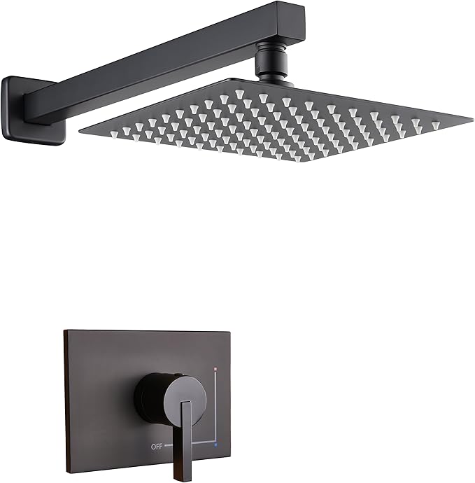 Shower Faucet, Black Shower Faucet Set with 8-Inch Rain Shower Head, Single-Handle Shower Trim Kit, Black Shower Head and Handle Set (Valve Included)