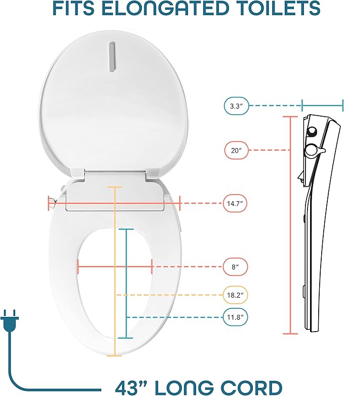 BidetMate 700 Series Electric Bidet Smart Toilet Seat with Side Knob Control, Instant Heated Water, Dryer and Seat, Bidet Attachment for Toilet Warm Water - Fits Elongated Toilets