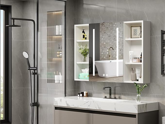 VINGLI 36Inch Medicine Cabinet with Lights, Lighted Medicine Cabinet with Mirror, Bathroom Vanity Mirror with Storage,Wall Mounted Anti-Fog Dimmable Light and Color Adjustment,5.9" D x 36" W x 24" H