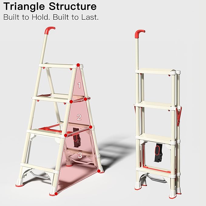 Telescoping 4-Step Ladder, 3.5FT Folding Step Stool with Safety Lock, Wide Non-Slip Pedals & Retractable Handgrip, Heavy Duty 380 lbs for Home & Outdoor