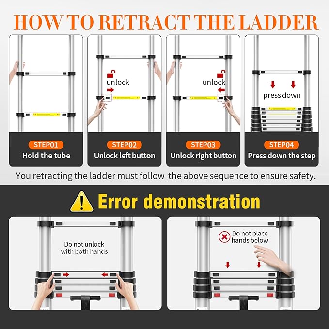 12.5FT Heavy-Duty Telescoping Ladder, 330lb Capacity Aluminum Extension Ladder with Anti-Slip Steps for Secure Attic Access, Roof, and Home Renovation Projects