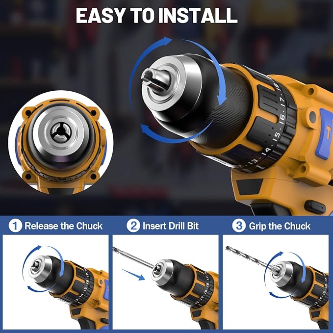 Cordless Hammer Drill Compatible with Dewalt 20V Max Battery (Tool Only) -Brushless Motor, 1/2" Keyless Metal Chuck & LED Light for Drilling Brick, Metal, Wood - Ideal for DIY
