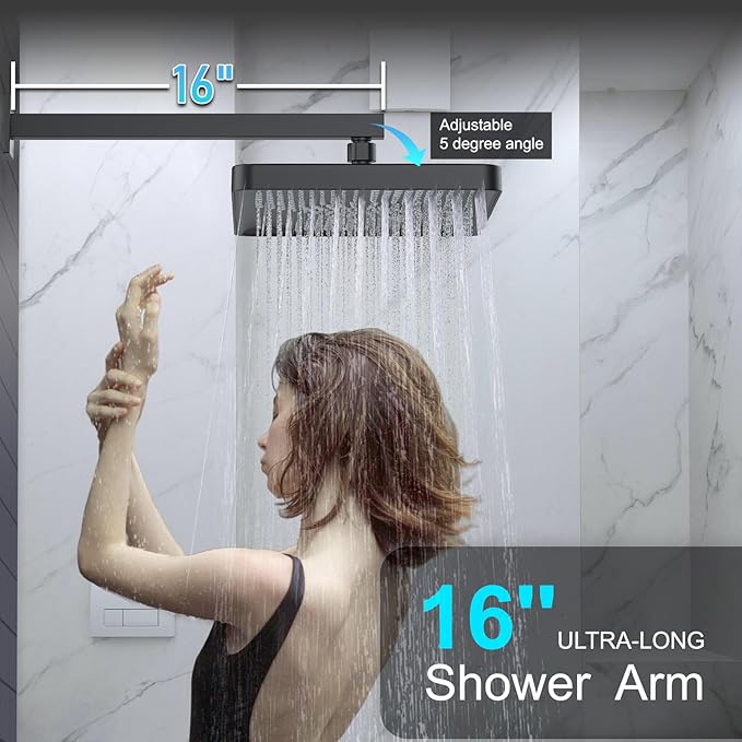 Matte Black 13-Inch Rainfall Shower System - Premium Shower Head & Handheld Sprayer, Complete Bathroom Set with Faucet Mixer Trim Kit & Valve