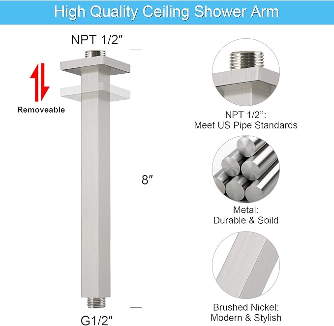 SunCleanse Rainfall Shower Faucet Set Brushed Nickel Shower Combo Set for Bathroom with High Pressure 10 inch Shower Head with Handheld Shower Valves Shower Head and Handheld Ceiling Mounted