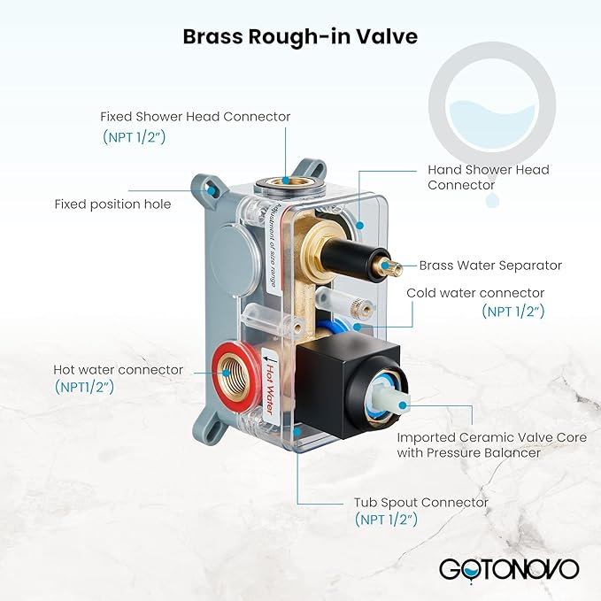 gotonovo Shower System with Tub Spout,Waterfall Tub Shower Faucet Set for Bathroom Head and Handle Set Wall Mounted 3 Function Rough-in Valve and Trim Included 12 inch Shower Head Matte Black