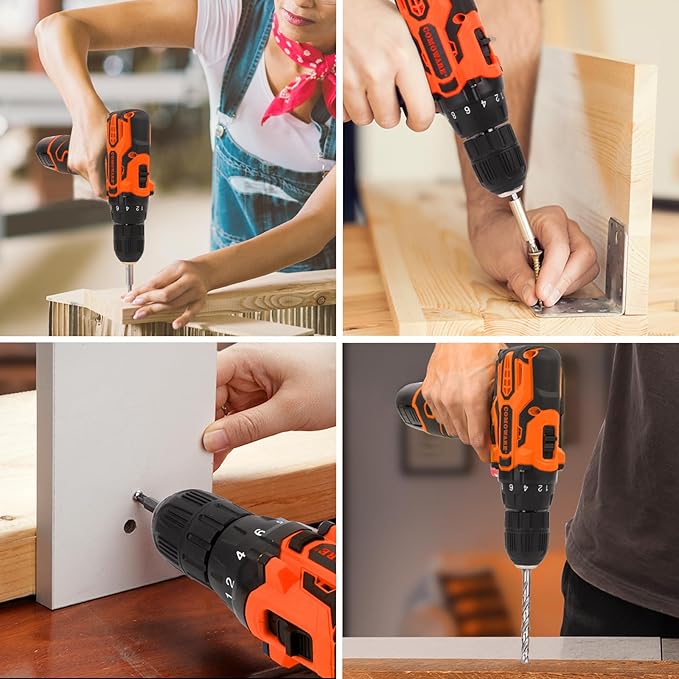 COMOWARE Home Tool Kit with 12V Cordless Power Drill, 169PCS Household Tool Set, Orange Storage Bag for DIY Home Repair & Maintenance