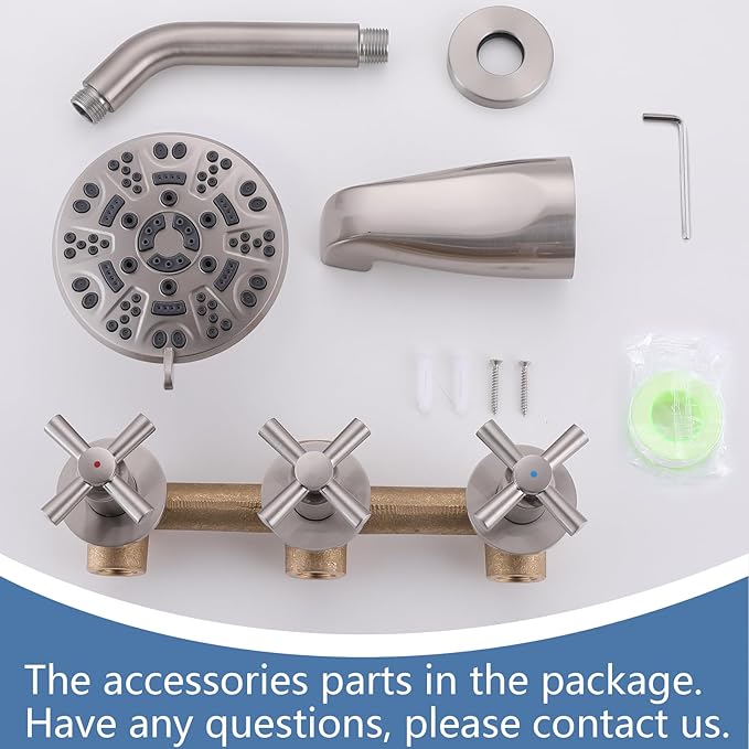 3 Handles Shower Faucet Set with Tub Spout Bathtub Shower Faucets Combo Set Shower System Complete Tub and Shower Trim Kit Shower Fixtures Brushed Nickel