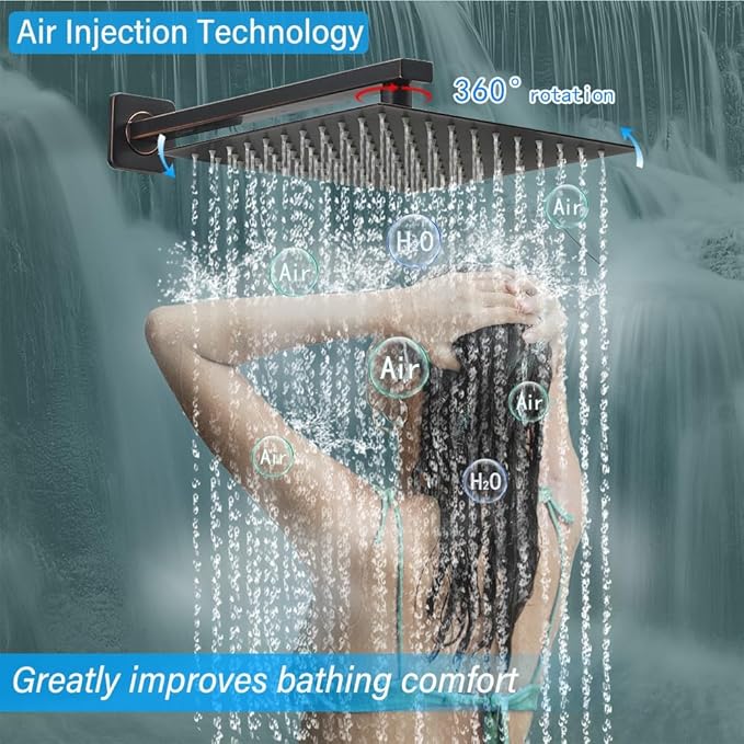 Shower Faucet Set Complete, Wall Mount Shower System for Bathroom 12 Inch High-Pressure Rainfall Shower with Handheld, Rough-in Valve Body and Trim Kit, Oil Rubbed Bronze