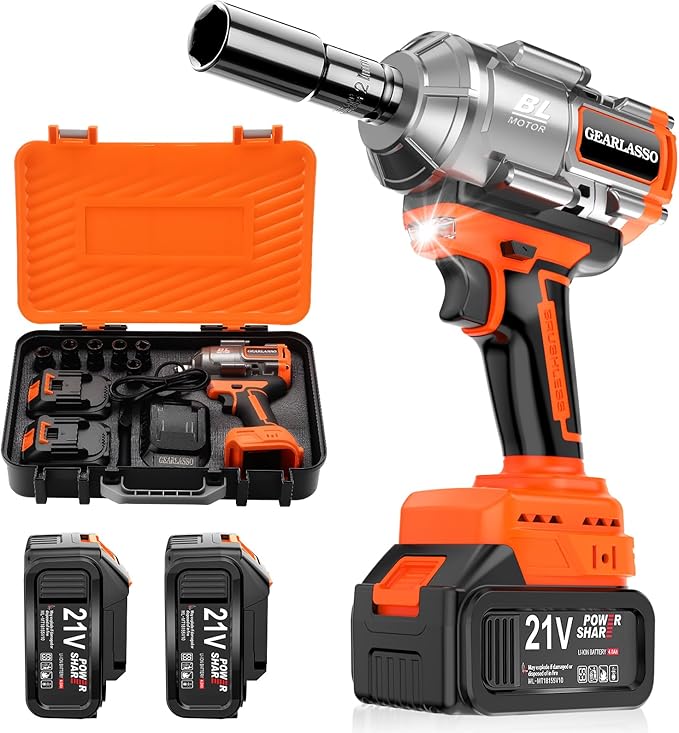 1/2" Cordless Impact Wrench 1600Nm(1200Ft-lbs) High Torque Brushless Impact Gun with 2 x 4.0Ah Batteries, 6 Sockets, Charger, Extension Bar, Variable Speeds for Home/Car/Truck/RV/Mower