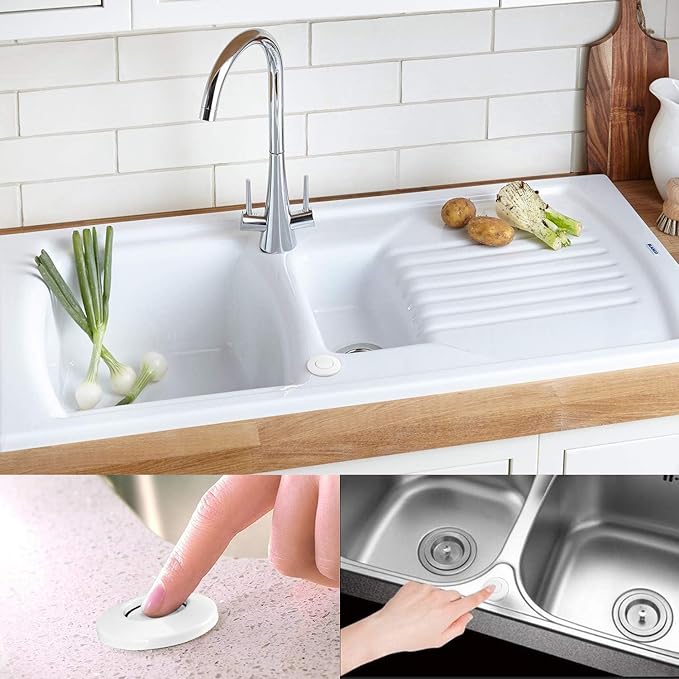 Garbage Disposal Air Switch Kit Single Outlet Sink Top Waste Disposal Long Stainless Steel White On/Off Air Button Food and Waste Disposals Part by Etoolcity