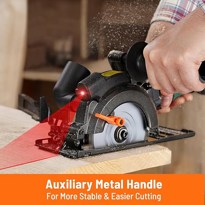 Circular Saw, 5.8A 4-1/2" Circular Saw w/Laser, Metal Auxiliary Handle, 6 Blades (4½", 4¾"), Cutting Depth 1-11/16" (90°), 1-3/8" (45°), Ideal for Wood, Soft Metal, Plastic, Tile - MCS01A