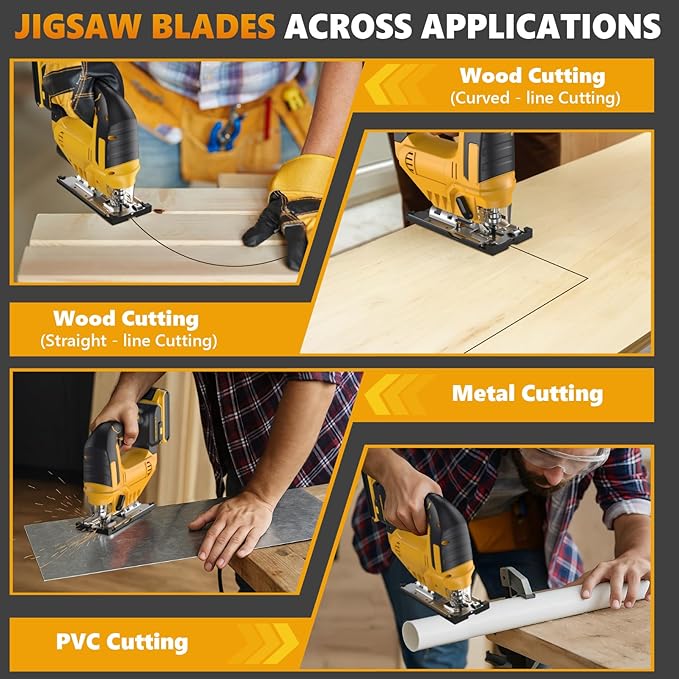 Cordless Jig Saw for Dewalt 20v Max Battery, Brushless Orbital Jigsaw, 0°- 45° Bevel Cuts, 3 Orbital Settings with LED Light for Straight/Circle/Curve Cutting (No Battery)