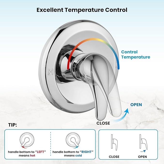 gotonovo Bathroom Shower Head Kit High Pressure Combo System Shower Faucet 6 Modes ABS Handheld Spray Shower Trim Kit Valve Included Shower Head and Handle Set Polished Chrome