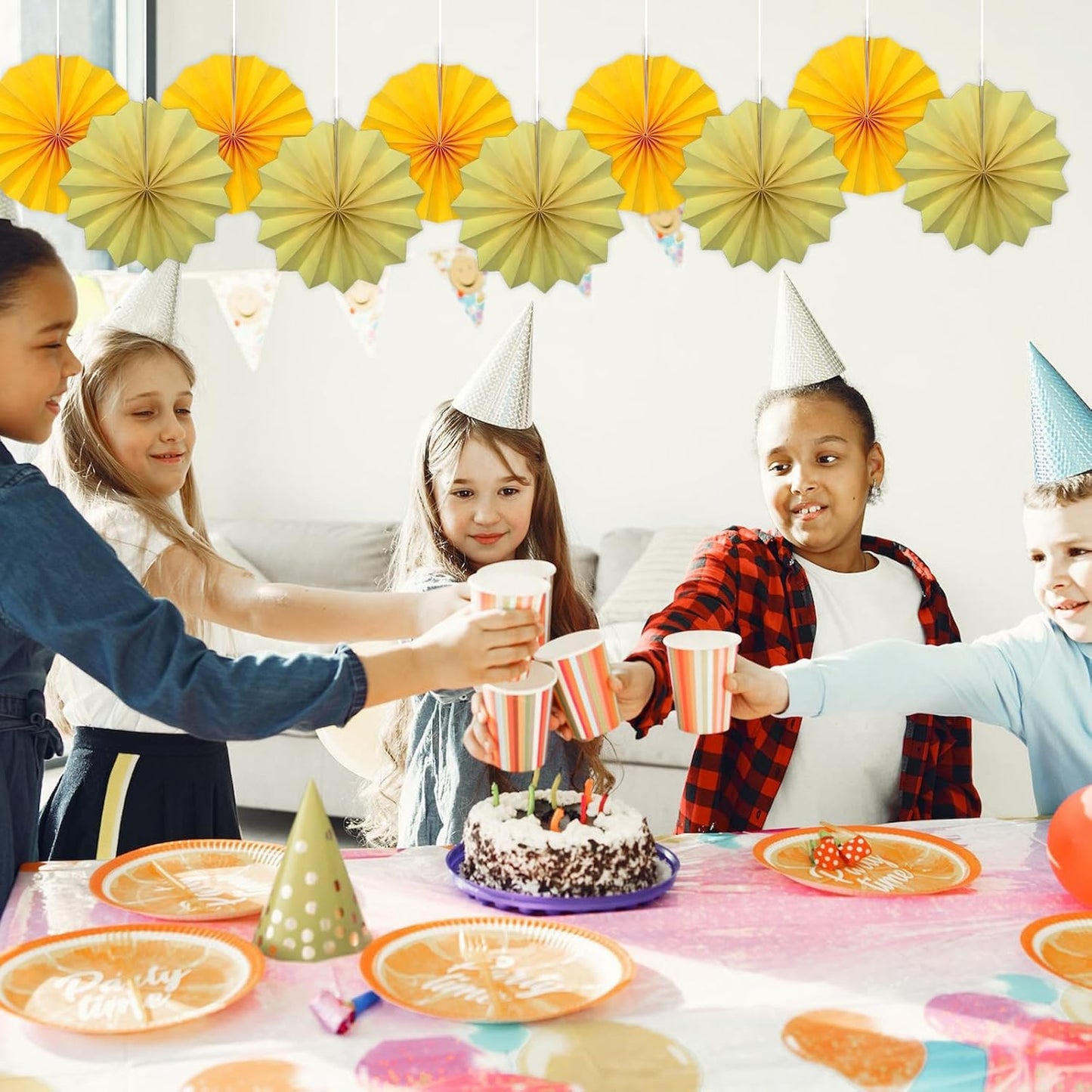 Yellow Birthday Decorations,DIY Yellow Paper Fans Hanging Decoration ,Party Supplies Party Fans 8in, Wedding Graduation Events Accessories 30 Color DIY Set (Yellow)