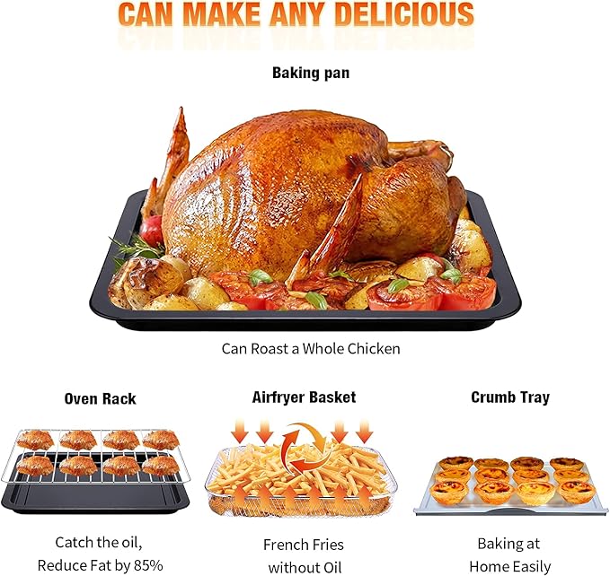 Geek Chef 25 QT Extra Large Air Fryer, Convection Toaster Oven with 6 Slice Toast, Bake, Roast, Pizza, Stainless Steel