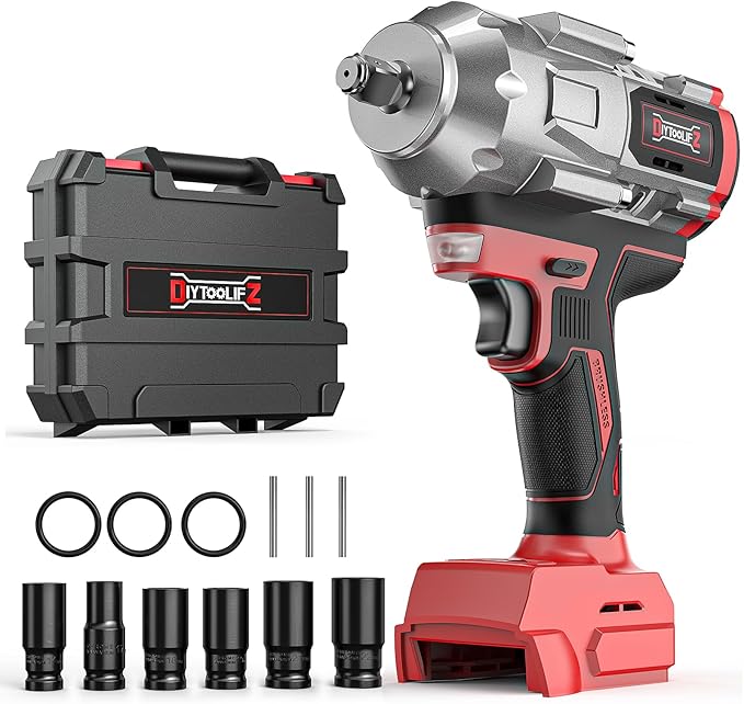 Cordless Impact Wrench 1/2 inch for Milwaukee 18V Battery, 900FT-LBS(1200N.m) Brushless Electric Impact Gun for Car Home, High Torque Power Impact Driver with 6Pcs Sockets & Storage Case (No Battery)