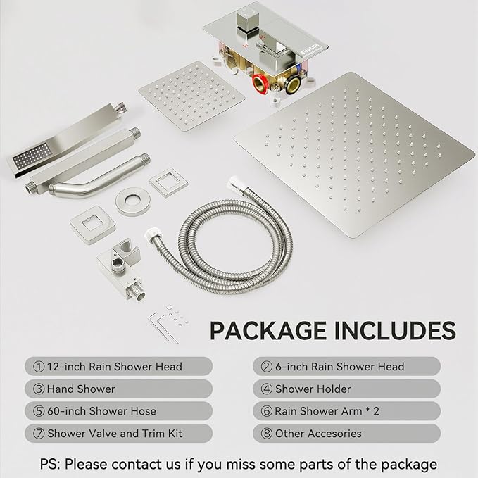 Shower Faucet Set Brushed Nickel Shower System, STARBATH 12+6" Double Rain Shower Head and Handheld Spray for Two Person, Ceiling Mount 3 Way Shower Valve with 5 Diverter and Trim Kit Shower Set