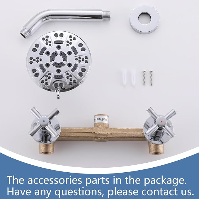 2 Handle Shower Faucet,Wall Mounted Two Handles Shower Faucet Set with 8 Modes Rainfall Shower Head,2 Knobs Single Function Shower Trim Kit with Rough-in Valve,Chrome