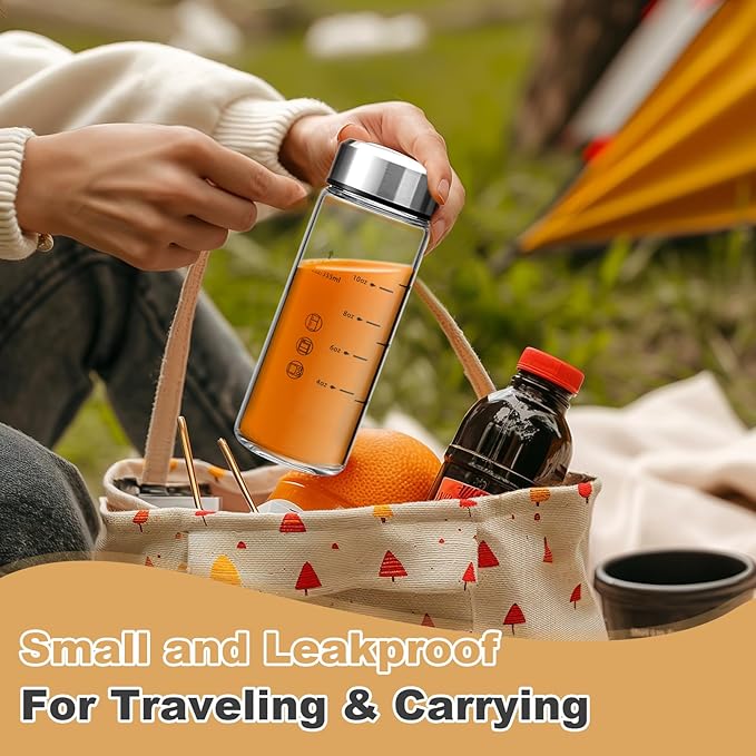 SIEROZUR Juice Bottles - 6 Pack Wide Mouth Glass Bottles with Lids - for Juicing, Smoothies, Infused Water, Beverage Storage - 12oz, BPA Free, Stainless Steel Lids, Leakproof, Reusable, Borosilicate