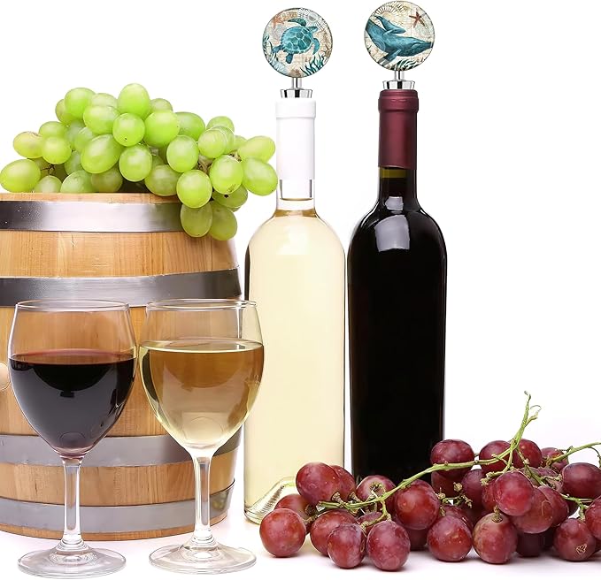 LIZIMANDU Wine Bottle Stoppers,Stainless Steel Wine Stoppers For Gifts, Bar, Holiday Party, Wedding(2-Turtles Whales)