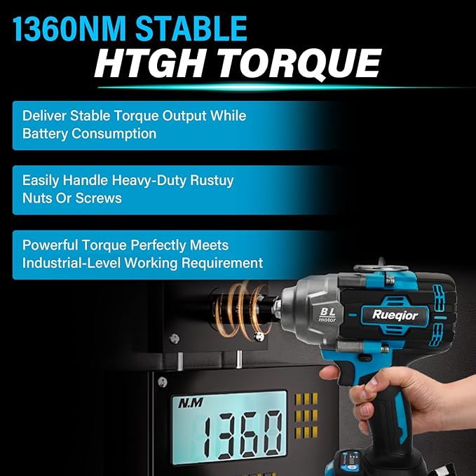 Cordless Impact Wrench 1/2" for Makita 18V Battery, Impact Wrench 1000FT-LBS(1360N.m) High Torque Brushless Electric Impact, with 4 Modes Power Impact Driver for Car, Truck, Mower (No Battery)