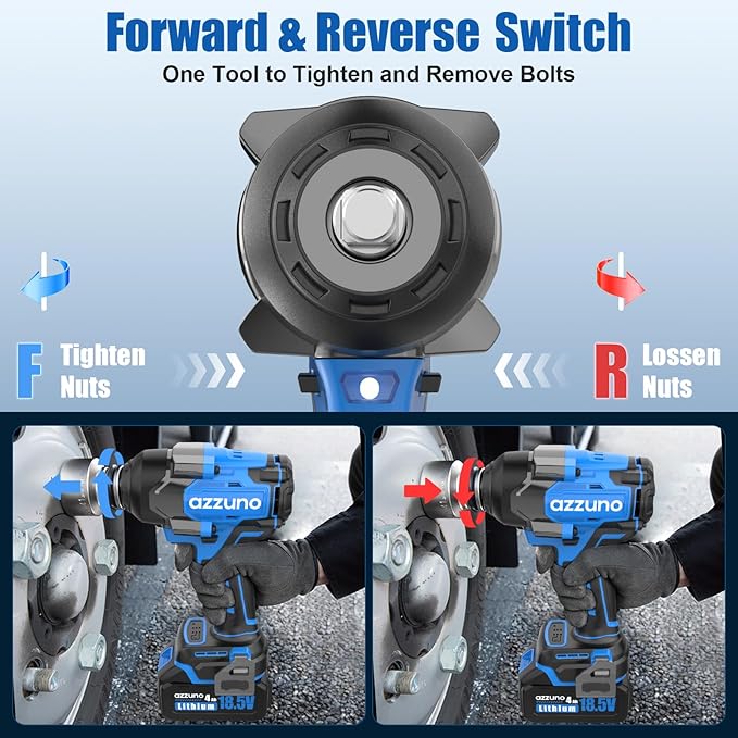 AZZUNO Impact Wrench Max 737 Ft-lbs(1000N.m) 1/2 inch Brushless High Torque Electric Impact Wrench, Powerful Cordless Impact Driver with 2x4Ah Batteries, 4 Sockets and Charger for Home Car Truck Tire