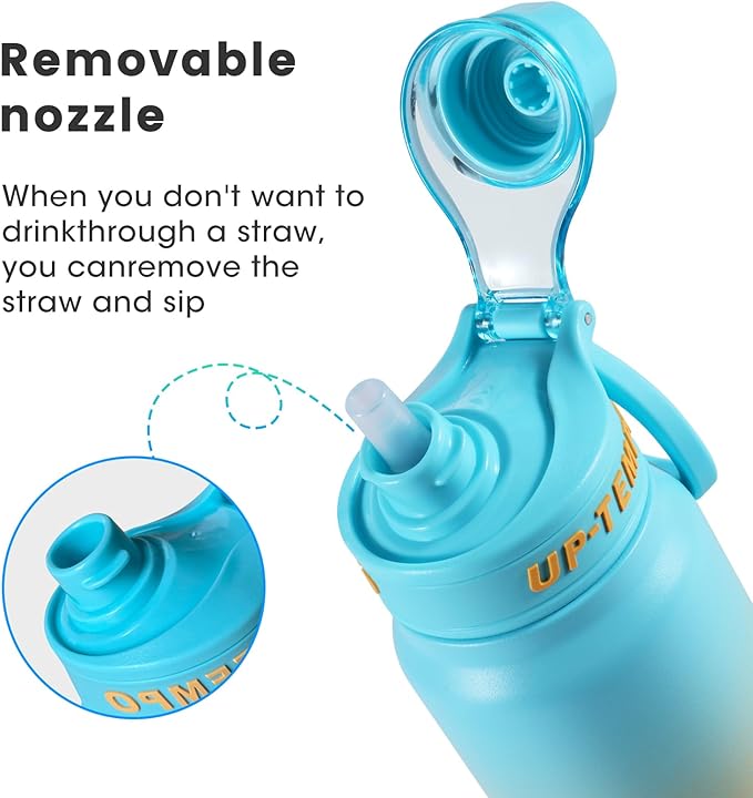 28oz Sports Water Bottle with Straw, Stainless Steel Vacuum Insulated Cooling Water Bottle, Leak Proof Metal Water Bottle, Double Insulated, Suitable for Sports, Gym and Travel (Light Blue & Yellow)