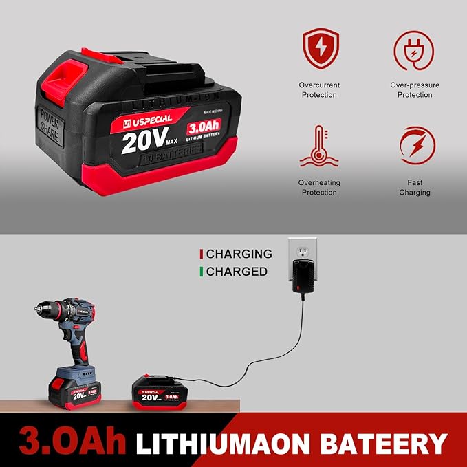 20V Cordless Brushless Power Drill Set, 443 in-lbs, 3/8-Inch Chuck Electric Drill-Driver, 22 Torque Setting, 2 Variable Speed, Hammer Drill with 3.0Ah Battery Kit for Drilling Brick Wall,Metal,Wood
