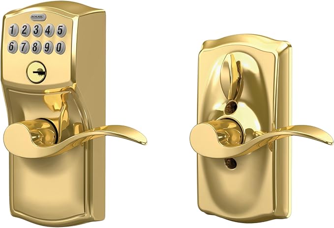 SCHLAGE FE595 CAM 505 16-234 10-027 Camelot by Accent Keypad Lever with Flex Lock, Bright Brass