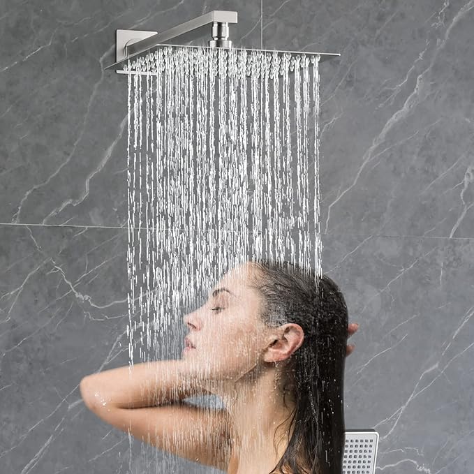 QISHENG Shower Faucet Set, 10" Rain Shower Head with Handheld Spray Combo, Wall Mounted, Brushed Nickel, Rough-in Valve and Trim Kit Included