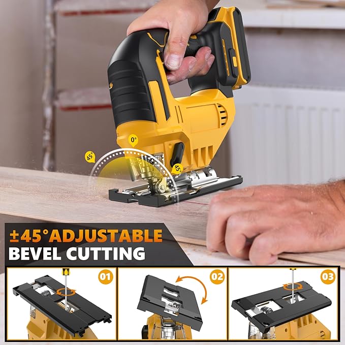 Cordless Jig Saw for Dewalt 20v Max Battery, Brushless Orbital Jigsaw, 0°- 45° Bevel Cuts, 3 Orbital Settings with LED Light for Straight/Circle/Curve Cutting (No Battery)