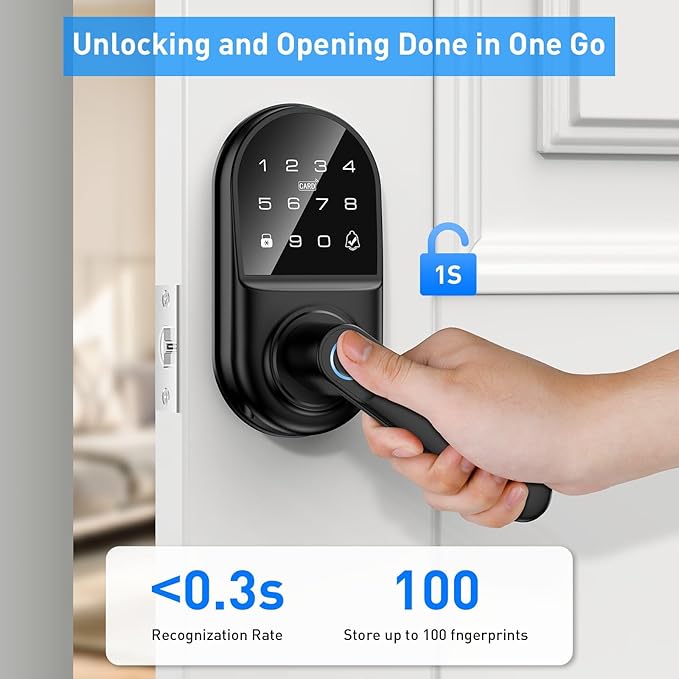 Smart keypad Door Lock with Handle,Fingerprint Keyless Entry Digital Lock with Built-in doorbell for Front Door,Bedroom,biometric Door knob