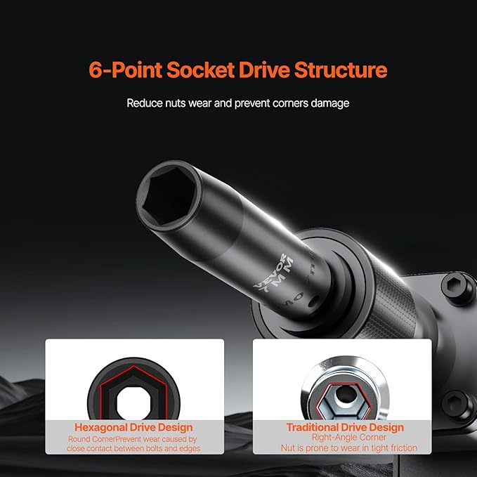 VEVOR Impact Socket Set 3/8" Drive, 90 PCS, CR-MO, SAE 1/4"-3/4" Metric 6-19mm, with Shallow & Deep Sockets, Swivel & E-Torx & Bit socket Sockets, Extension Bars, Adapters, Universal Joint