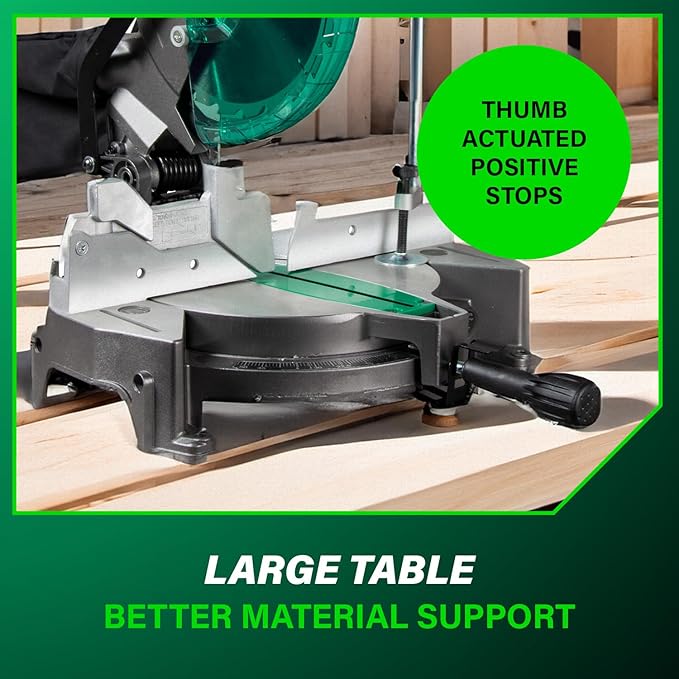 Metabo HPT 10-Inch Compound Miter Saw, 15-Amp Power Saw with Large 10-Inch Table, Precision Miter Angles, Single Bevel 0-45°, 24T TCT Blade, Positive Stops, Lightweight Design, C10FCGS