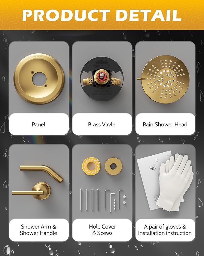 Bathroom Shower Faucet Set Gold: WOWOW Shower Combo Set with 6-Inch Rain Shower Head, Single Handle Shower Trim Kit Modern Shower System High Pressure (Valve Include)