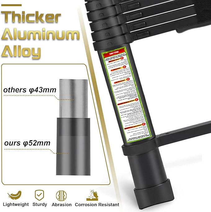 RIKADE Telescoping Ladder 6.5FT & Attic Ladder, Heavy Duty Aluminum with Non-Slip Feet, 330lb Capacity for RV, Attic, Roof & Multi-Surface Use