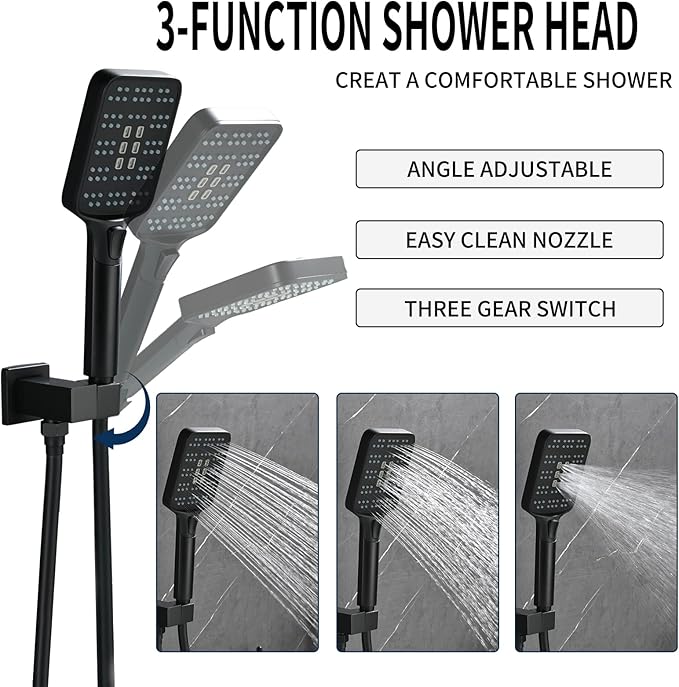 Shower Faucet Set Matte Black Shower System with 10 Inches Stainless Steel Rainfall Shower Head Pressure Balance Rough-in Valve Trim Kit Shower Fixture Combo Set,6012B