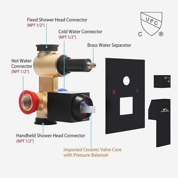 SunCleanse Rainfall Shower Faucet Set Matte Black Shower Combo Set for Bathroom with High Pressure 10 inch Shower Head with Handheld Shower Valves Shower Head and Handheld Ceiling Mounted