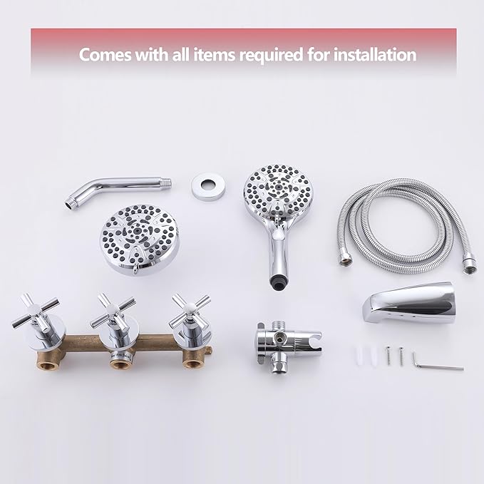 3 Handle Tub Shower Faucet Set Bathtub Shower Faucet With Tub Spout Chrome Tub and Shower Trim Kit with Valve