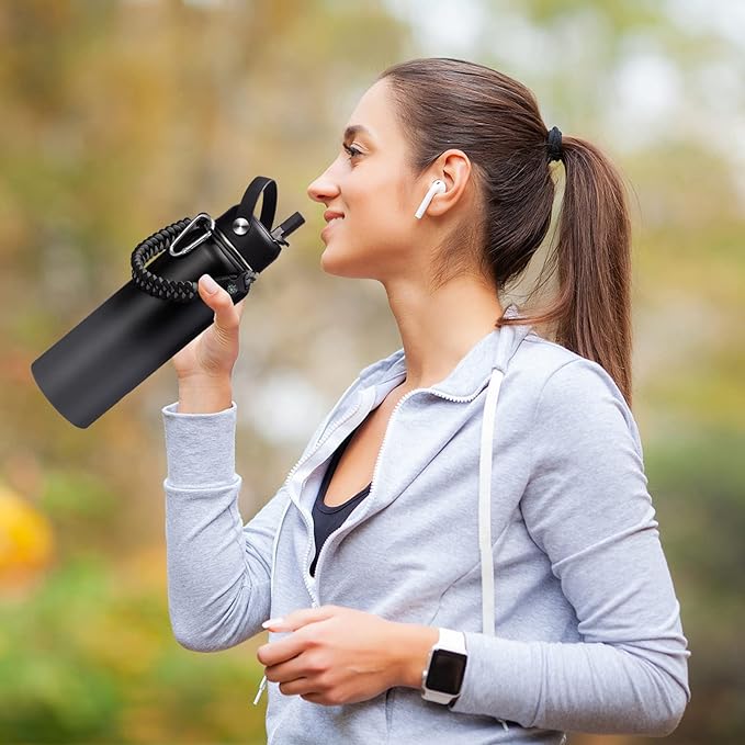 40 oz Water Bottles Insulated - Wide Mouth Stainless Steel Water Bottle with Straw, Spout Lid, Paracord Handle, Carrier Bag, Protective Boot, Metal Water Jug Keep Cold 48H Hot 24H, Hydro Mug Flask