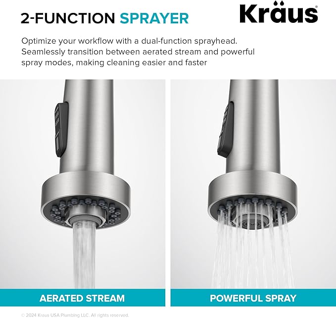 KRAUS Bolden 2-Function Single Handle Pull Down Kitchen Faucet in Spot-Free Brushed Brass, KPF-1616BB