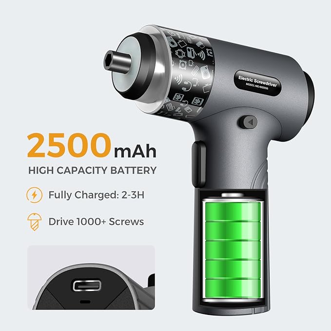 Cordless Electric Screwdriver, 3.7V Power Rechargeable Repair Tool Set with 32 Bits, Digital Display,6+1 Torque Setting,2500 mAh Battery, Gift for Electronic Computer Repairing