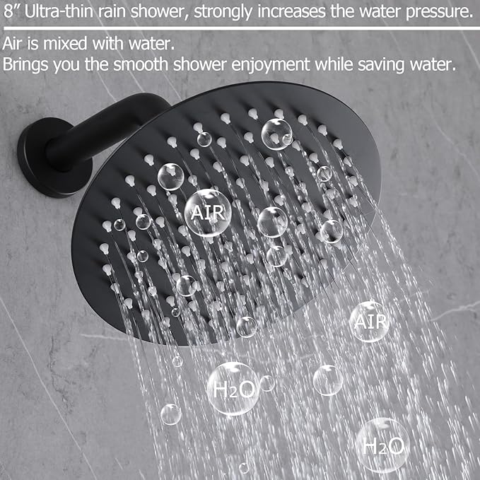 2 Handles Shower Faucet Set,Two Handle Shower with 8'' Rainfall Shower Head Combo Set,Single Function Shower Trim Kit with Rough-in Valve,Wall Mount,Matte Black