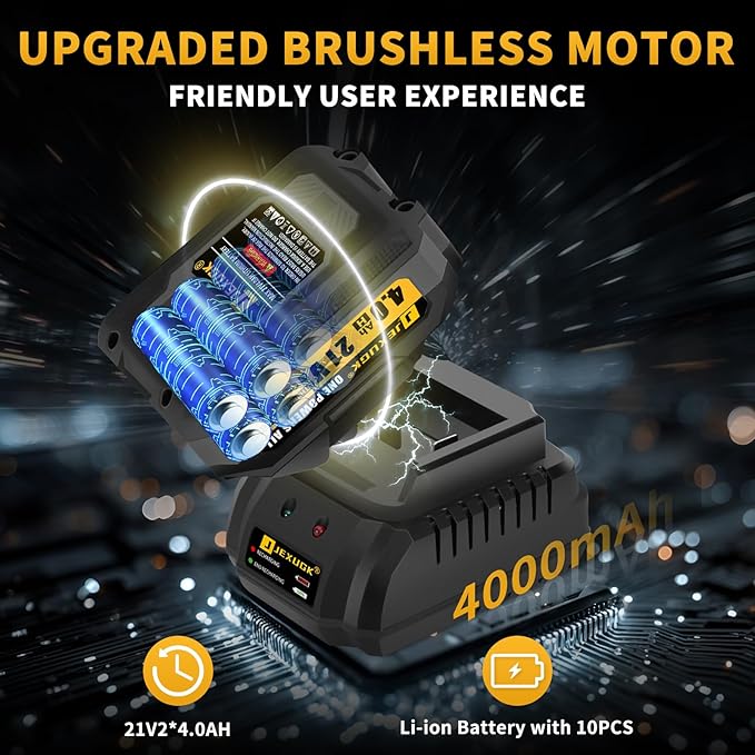 1600Nm Cordless Impact Wrench, 21V 1/2" 1180Ft-lbs Impact Gun wiht 2 x 4.0Ah Battery, High Torque Pistola De Impacto with 6 Sockets, Brushless Llave De Impacto Driver for Truck/Car/Mower