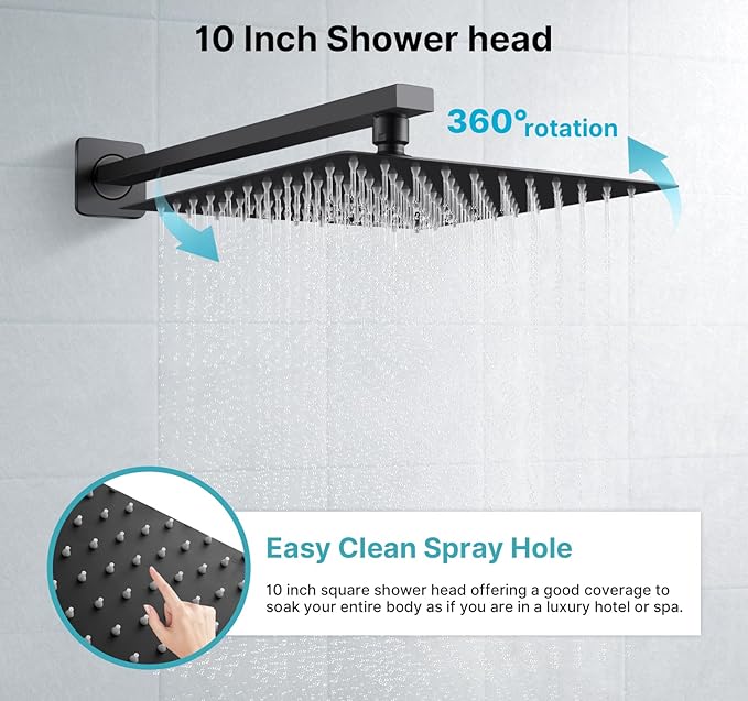 Black Shower Faucet Set Rain Shower System with 10 Inch Shower Head Combo Set Handheld Spray Matte Black Shower Fixtures Rough-In Valve Kit Trim Bathroom Complete Rainfall Shower Mixer Set