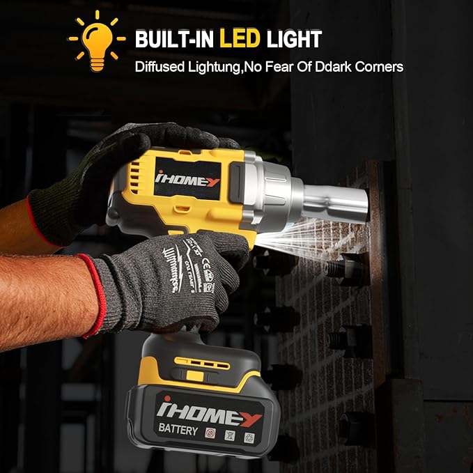 816.67Ft-lbs(1100N.m) Cordless Impact Wrench, 1/2 inch Power Torque Wrench, 2-Mode Speed,Electric Impact Gun with 2 Batteries, Charger and 5 Sockets