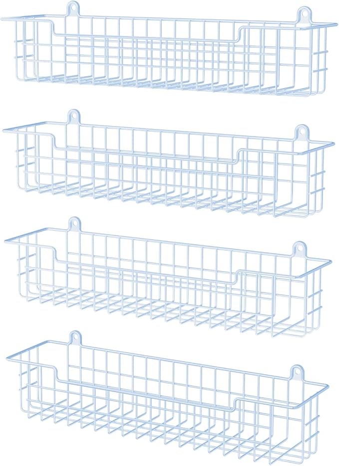 Spice Rack, 4-Pack Seasoning Organizer Wall Mount for Kitchen Storage Organization, Metal Spice Holder Shelf Saving Space for Cabinet, RV, Pantry, Blue