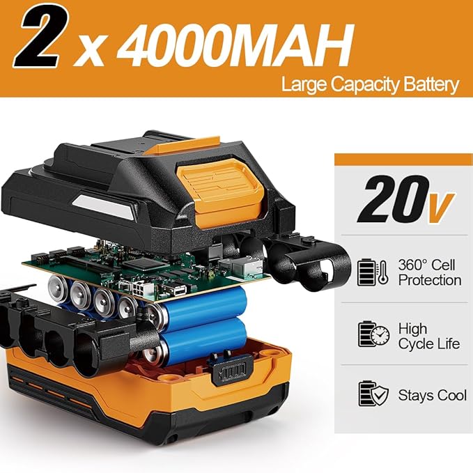 1000N.m Cordless Impact Wrench 1/2 inch,20V 740ft-lbs High Torque Impact Gun with 2 x 4.0 AH Batteries,Sockets and Case,Brushless Power Impact Driver for Automotive and Heavy Duty Use