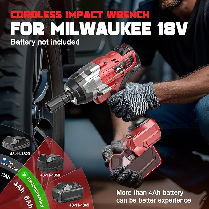 Cordless Impact Wrench 1/2 inch Compatible with Milwaukee 18v Battery, 1700 Ft-lbs High Torque Impact Driver, Brushless Electric Impact Gun with 4 Modes & LED Light for Car, Truck, Mower(Bare Tool)