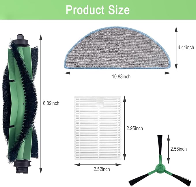 Replacement Parts Accessories Compatible with iRobot Roomba Essential Series Y0140, Q0520, Q0120, Q011, Y0110, Robot Vacuum Cleaner, 1 Roller Brush, 3 Hepa Filters, 3 Mop Pads, 4 Side Brushes